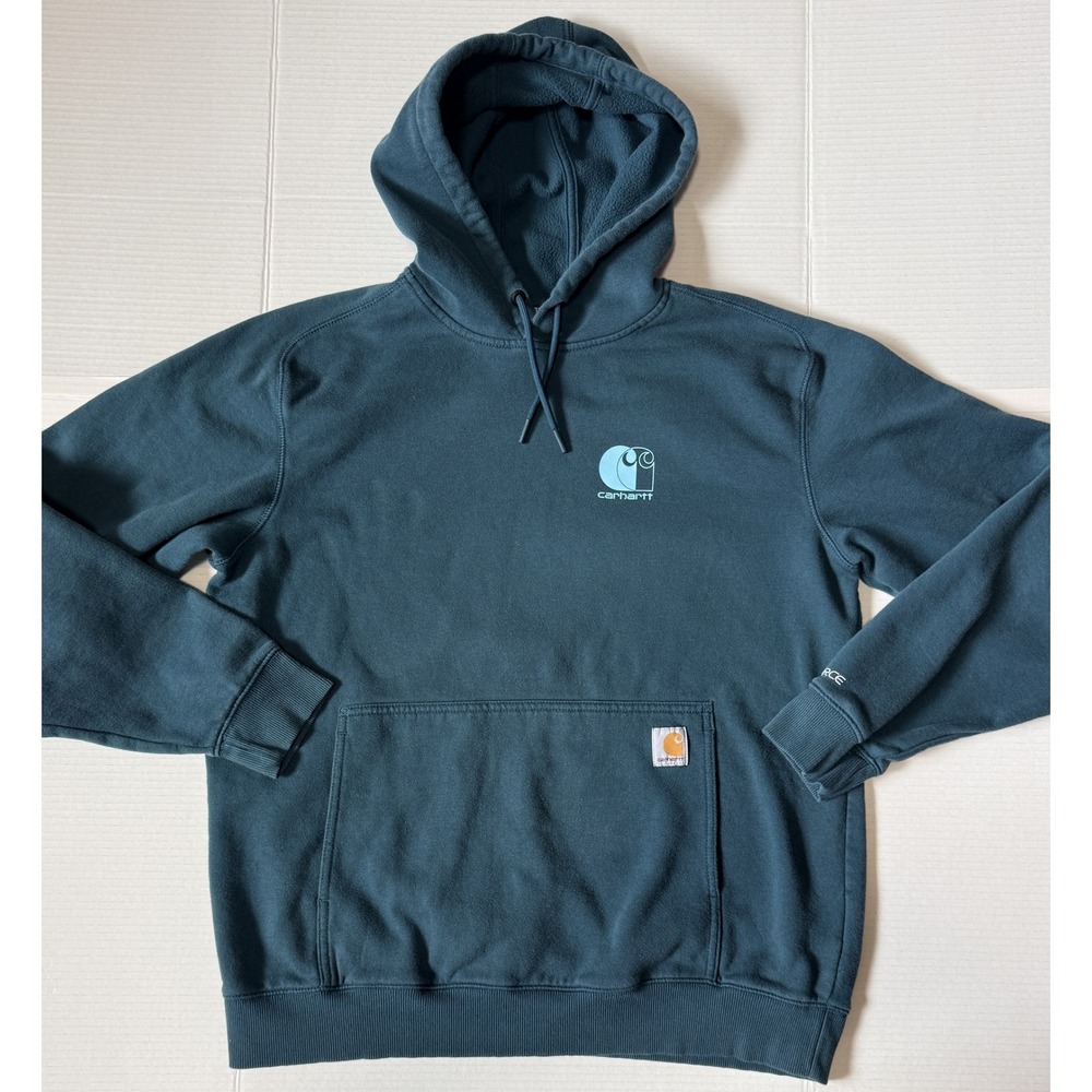 CARHARTT Force - Men's Hoodie - Blue Green Relaxed Fit Pullover - Size Large